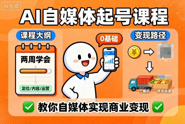 AI自媒体起号课程，0基础小白两周学会，教你自媒体实现商业变现-朽念云创