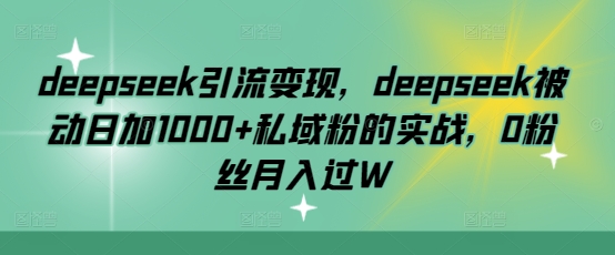 deepseek引流变现,deepseek被动日加1000+私域粉的实战,0粉丝月入过W-朽念云创