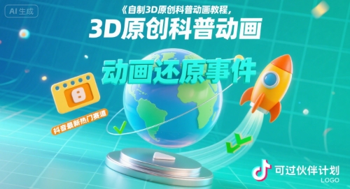 自制3D原创科普动画教程，动画还原事件，抖音最新热门赛道，可过伙伴计划-朽念云创