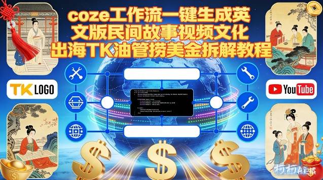 Coze扣子工作流一键生成英文版民间故事视频，文化出海TK油管捞美金拆解教程-朽念云创