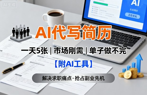 AI代写简历，一天5张，今年找工作难，市场刚需，单子做不完【附AI工具】-朽念云创