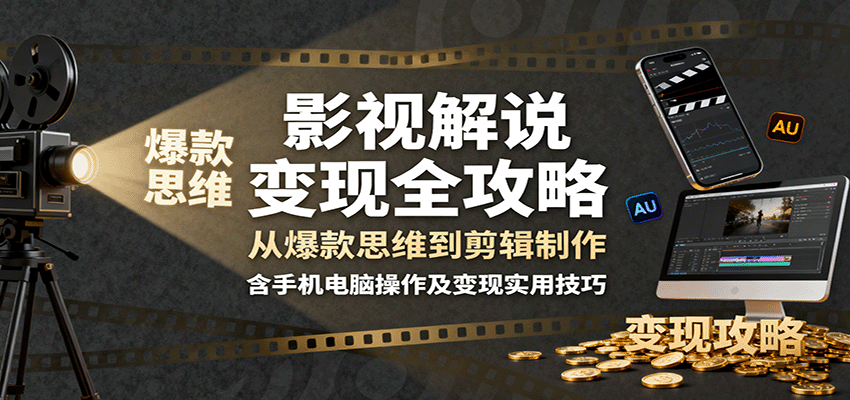 影视解说变现全攻略：从爆款思维到剪辑制作，含手机电脑操作及变现实用技巧-朽念云创