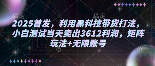 2025首发，利用黑科技带货打法，小白测试当天卖出3612利润，矩阵玩法+无限账号【揭秘】-朽念云创