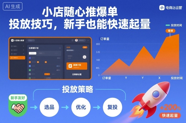 小店随心推爆单投放技巧，新手也能快速起量-朽念云创