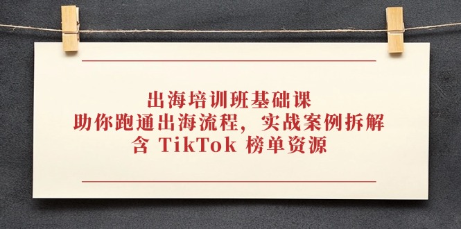 出海培训班基础课，助你跑通出海流程，实战案例拆解，含 TikTok 榜单资源-朽念云创