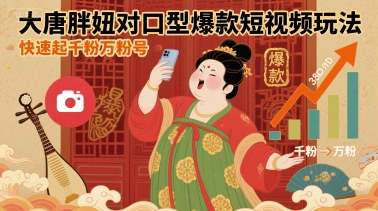 大唐胖妞对口型爆款短视频玩法,快速起千粉万粉号-朽念云创