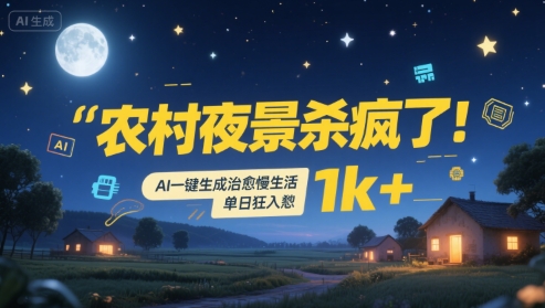 农村夜景杀疯了！AI一键生成治愈系慢生活，单日狂入1k+-朽念云创