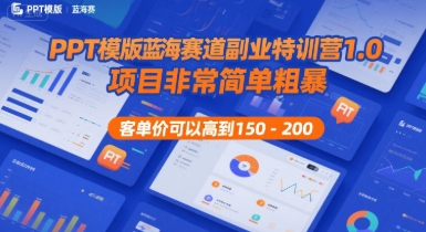 PPT模版蓝海赛道副业特训营1.0，项目非常简单粗暴，客单价可以高到150-200-朽念云创