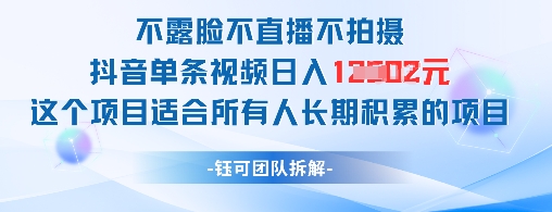 不露脸不直播不拍摄抖音单条视频日入1k+这个项目适合所有人长期积累的项目-朽念云创