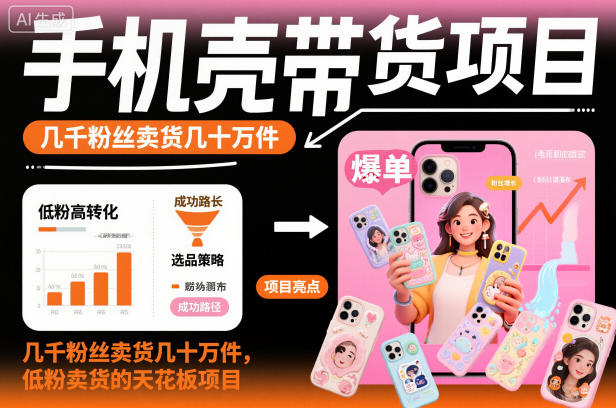 手机壳带货项目，几千粉丝卖货几十万件，短视频低粉卖货的天花板项目-朽念云创