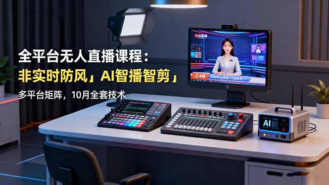 全平台无人直播课程：非实时防风＋AI智播智剪＋多平台矩阵，10月全套技术-朽念云创