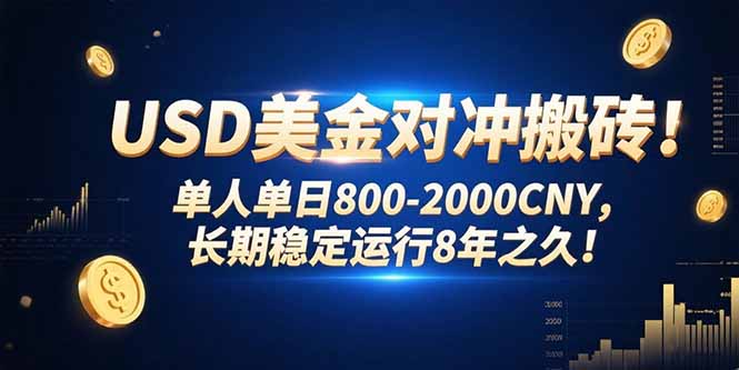 USD美金对冲搬砖!单人单日800-2000CNY，长期稳定运行8年之久!-朽念云创